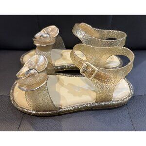 Mini Melissa + Barbie Gold GLITTER Sandals Toddler Little Girl Size 10